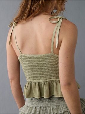 American Eagle Olive Green Peplum Cami Top Tie Shoulders Size S Like New